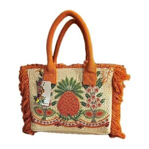 NWT‎ America & Beyond Orange Viral Beaded Fringe Fiesta Pineapple Bag Purse